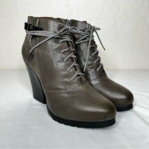 Bacio 61 Pesanti Dust Grey Leather Lace Up High Heel Ankle Boots Booties Size 8